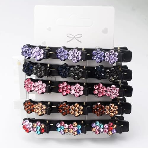4 Pcs Sparkling Crystal Stone Braided Hair Clips, 2026 New Satin Fabric Hair Bands Rhinestone Four-Leaf Clover Hair Clip for Styling, Duck Bill Clips for Women Girls, Color X - color: Color X