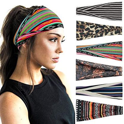 YONUF Boho Headbands For Women Fashion Wide Headband Yoga Workout Head Bands Hair Accessories Band 6 Pack - color: Flower4