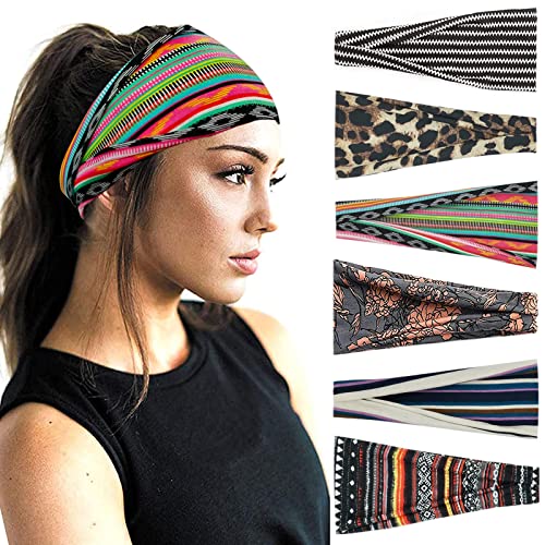 YONUF Boho Headbands For Women Fashion Wide Headband Yoga Workout Head Bands Hair Accessories Band 6 Pack - color: Flower4