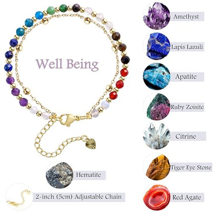 Farfume Crystal Beaded Bracelets for Women 4mm Natural Stone Jewelry Gifts | Natural Beads Gemstone,Handmade,Helper Tool,Yoga Protection,Hypoallergenic,Durability Wear - color: Chakra-Well Being