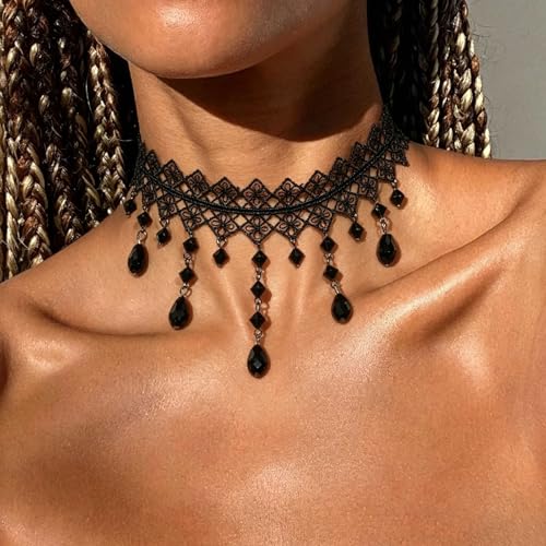 Black Necklaces for Women,Adjustable Layered Collar,Goth Jewelry - color: Mesh Pendant