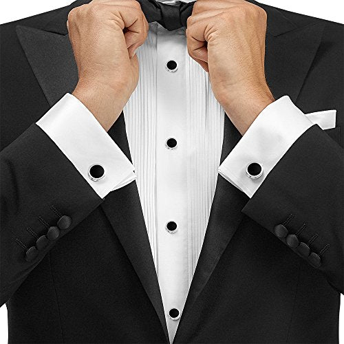 Men's Black Onyx Cufflink & Tuxedo Shirt Stud Set, 16mm Rhodium-Plated Brass, Elegant Gift Box - style: 2 Cufflinks & 4 studs