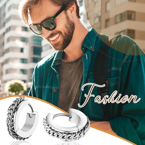 Aroncent Stainless Steel Hoop Earrings: 3-8 Pairs Men Small Hoop Huggie Hinged Earrings Set for Men Women 4mm Valentine Day Gifts - color: C-3PCS-Sliver+Black+Gold