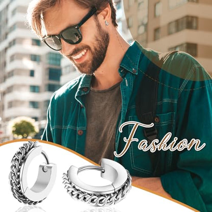 Aroncent Stainless Steel Hoop Earrings: 3-8 Pairs Men Small Hoop Huggie Hinged Earrings Set for Men Women 4mm Valentine Day Gifts - color: C-3PCS-Sliver+Black+Gold
