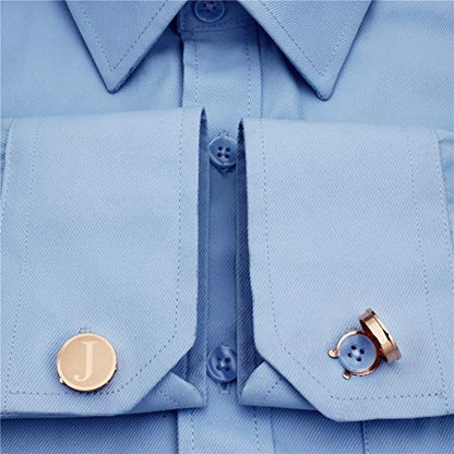 HAWSON Men's Letter Initial Button Cover Cufflinks Letter Rose Gold/Silver Suitable for Formal Business Shirt Letter A-Z - color: Rose Gold Color - J