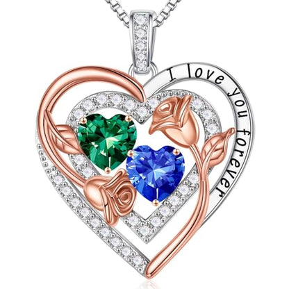 Iefil Heart Birthstone Necklace for Women - Double Birthstone Jewelry | 925 Sterling Silver, Gift Box Packaging, Anniversary Birthday Gifts for Women Wife Mom - color: 05-09-May-Sept Birthstone