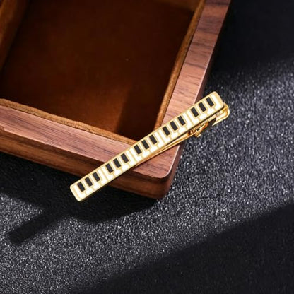 Gold Piano Keyboard Tie Clip for Men Music Tie Bar Accessories | Music-themed