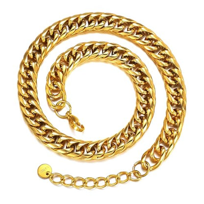 FEEL STYLE Chunky Gold Necklace for Women - 14K Gold Plated 10mm/14mm Cuban Link Chain & 8mm O-Link Chunky Necklace Fashion Jewelry Adjustable - color: Gold Chain, style: 10MM Cuban Link Chain
