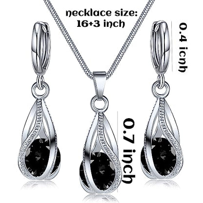 IFKM Silver Jewelry Sets for Women Rhinestone Crystal CZ Bridal Bridesmaid Accessories Necklace Earrings set for Wedding Prom Anniversary Birthday Gifts - color: Black