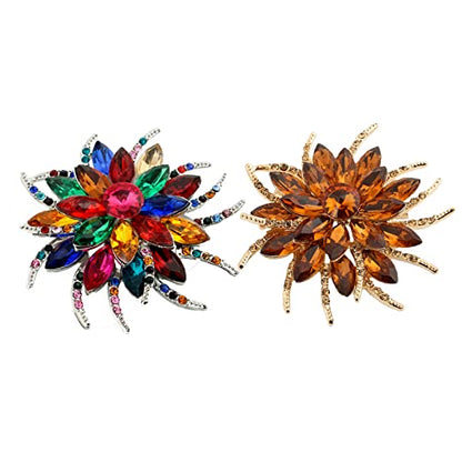 seven wolves Women's Austrian Crystal Brooch Wedding Flower Leaf Bouquet Brooch - color: 2-Champagne Multicolor