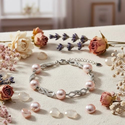 Pearl Bracelet 18K White Gold Plated Infinity Bracelet Jewelry for Women - color: pink