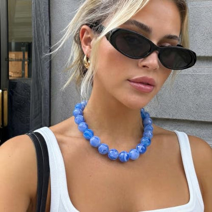 Chunky Beaded Necklace for Women, Colorful Trendy Statement Summer Jewelry Gift - color: necklace-18
