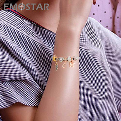 EMOSTAR Letter Charms Initial A-Z Alphabet Beads, Rose Gold 925 Sterling Silver Dangle CZ Birthstone Pendant, Gifts for European Charm Bracelet/Mothers Day/Birthday - color: Letter C