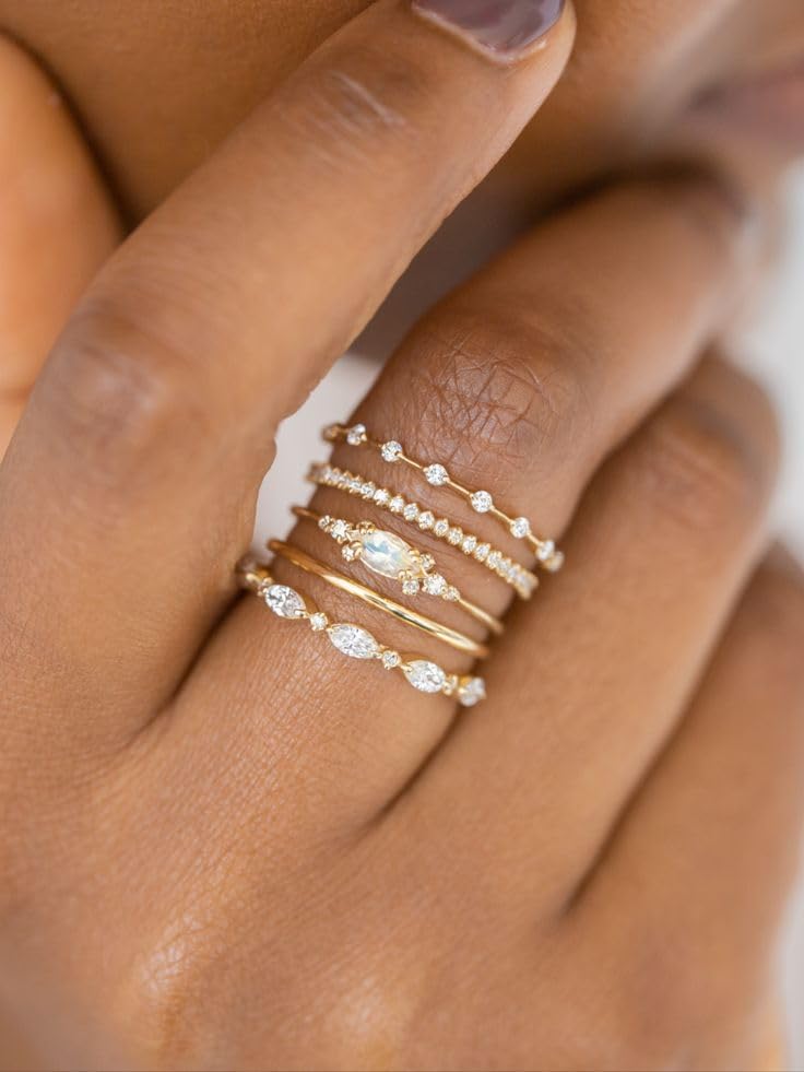 Honsny Stackable Gold Rings for Women Non Tarnish Engagement Wedding Bands | 18K Gold Plated, Cubic Zirconia Stacking Rings, Thumb Ring Set, Thin Eternity Promise Wedding Bands, Size 6 7 8 9 10 11 - color: Gold 1