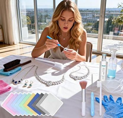Ring Cleaning Kit,Professional Jewelry Cleaning Kit with Brushes,Spray & Cloths for Jewelry,Watches & Precious Metals,22-Piece All-in-One Home Cleaning Set