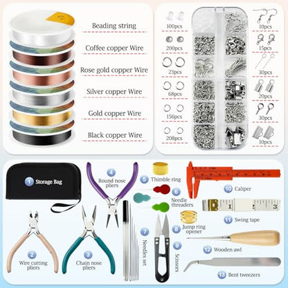 Queenme Jewelry Making Tools Kit: Necklace Repair Set for Adults | Jewelry Making Supplies Kit with Pliers Wires and Findings, Jewelry Repair and Beading, for Bracelet Earring, Crafters DIY