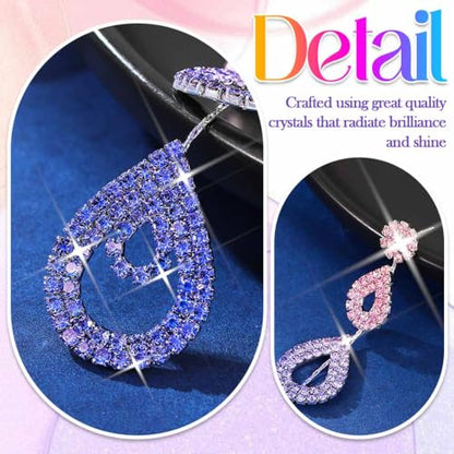 Catery Long Rhinestone Earrings Silver Pageant Earrings Dangling for Women Wedding - color: Purple Blue