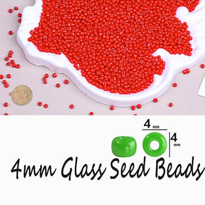 Legefo 4mm Glass Seed Beads Bulk, Bright Red 6/0 Small Mini Pony Seed Beads, Tiny Round Craft Bead for Bracelet Necklace Wrist Jewelry Making Beading Weaving DIY Crafts Supplies, 1000pcs - color: Bright Red