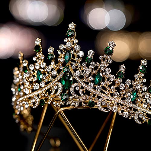SWEETV Crystal Wedding Tiara for Women, Royal Queen Crown Headband, Rhinestone Princess Hair Accessories for Prom Birthday - color: 2.Green