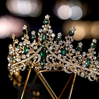 SWEETV Crystal Wedding Tiara for Women, Royal Queen Crown Headband, Rhinestone Princess Hair Accessories for Prom Birthday - color: 2.Green