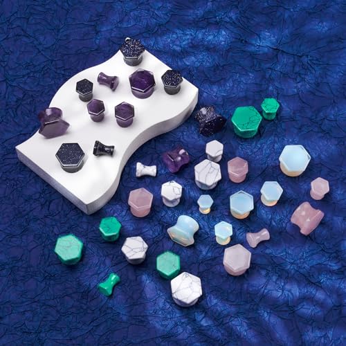 YOFANST 6 Pairs Natural Stone Ear Plugs Hexagon Double Flare Saddle Ear Gauges Piercing Earrings 2g-5/8 inch - color: 9/16"(14mm)