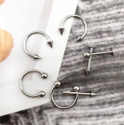 40Pcs Surgical Steel Lip Rings Labret Monroe Barbell Daith Tragus Helix Piercing Septum Nose Ring Eyebrow Body Jewelry for Women Men - color: Silver
