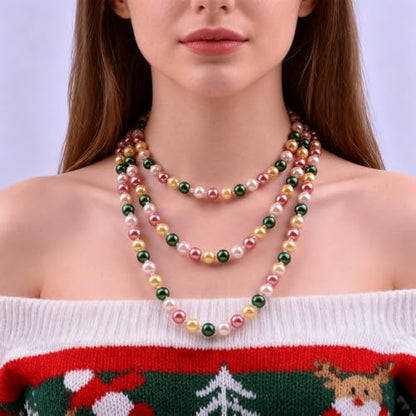 Pearl Necklaces for Women 60'' 70" Long Pearl Necklace 15.75'' Pearl Choker Necklace Chunky Bead Layered Faux Pearl Dangle Wedding Bridal 1920s Gatsby Christmas Costume Jewelry Gifts - color: Colorful-60“
