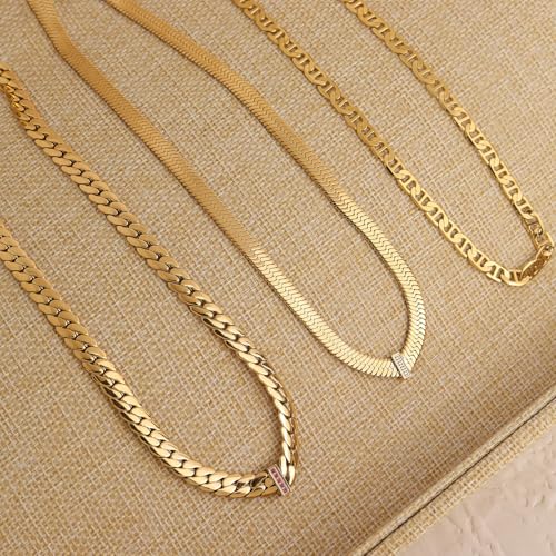 Jean Beau Gold Choker Necklace for Women, Simple 18K Gold Plated Adjustable Link Chain Prom Jewelry Gifts - color: Snake Chain