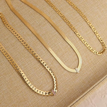 Jean Beau Gold Choker Necklace for Women, Simple 18K Gold Plated Adjustable Link Chain Prom Jewelry Gifts - color: Snake Chain