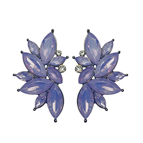 80s Funky Punk Rock Spiky Starburst Angel Wings Oversized Colorful Stones Studded Candy Cluster Women Statement Stud Earrings - color: Lavender Purple