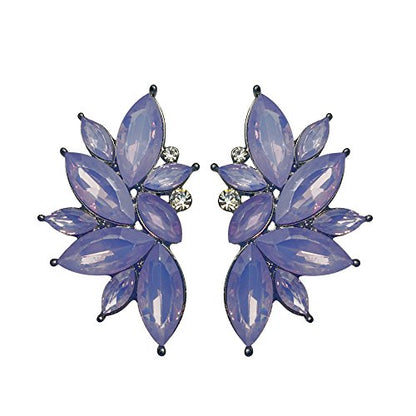 80s Funky Punk Rock Spiky Starburst Angel Wings Oversized Colorful Stones Studded Candy Cluster Women Statement Stud Earrings - color: Lavender Purple