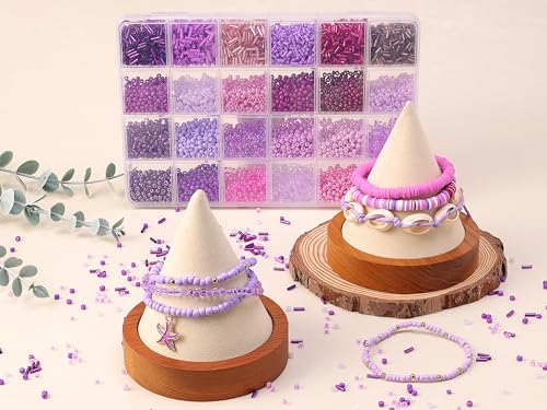 LAIDANLA 7500pcs Mix Purple Glass Seed Beads Kit for Jewelry Making with 3mm Tiny Bead and 4mm/6mm Bugle Tube Bead 24 Colors Waist Embroidery Beads for Bracelets Necklaces DIY Craft Beading Kit - color: Purple