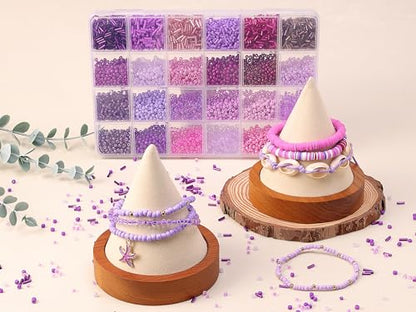 LAIDANLA 7500pcs Mix Purple Glass Seed Beads Kit for Jewelry Making with 3mm Tiny Bead and 4mm/6mm Bugle Tube Bead 24 Colors Waist Embroidery Beads for Bracelets Necklaces DIY Craft Beading Kit - color: Purple