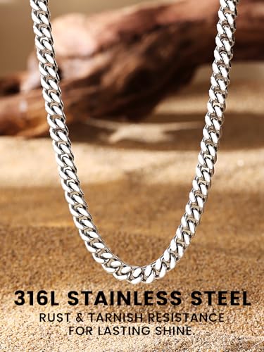 Bestyle Thick Stainless Steel Mens Cuban Link Chain, Black/Gold Chain for Men, No Tarnish & Durable Men Chain Necklace, 5/7/9/12mm Wide, 18"-30" Long, Gift Package - style: a. 5mm-Stainless Steel