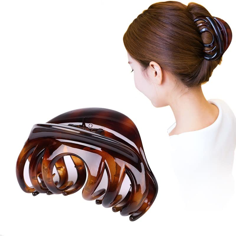 4" Large Hair Claw Clip-Acrylic Strong Holding Power Hair Clips Hairgrip for Women and Girls Hair Barrettes for For Thick Hair (C-Amber) - color: C-Amber