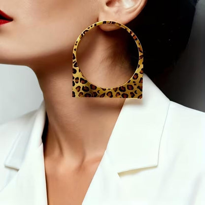 Large Chunky Gold Hoop Earrings for Women – Expensive Hollow Geometric Stainless Steel Statement Dangle Earrings with Textured Big Circle Design, Modern Metallic Fashion Jewelry Gift - color: Leopard Print