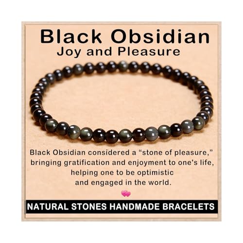 AD Beads Handmade Gemstone Stretch Elastic Bracelet Crystal Healing Reiki Nature's Beauty and Spiritual Essence Unisex (4mm, Black Obsidian (Pleasure)) - color: Black Obsidian (Pleasure), size: 4mm
