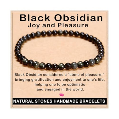 AD Beads Handmade Gemstone Stretch Elastic Bracelet Crystal Healing Reiki Nature's Beauty and Spiritual Essence Unisex (4mm, Black Obsidian (Pleasure)) - color: Black Obsidian (Pleasure), size: 4mm