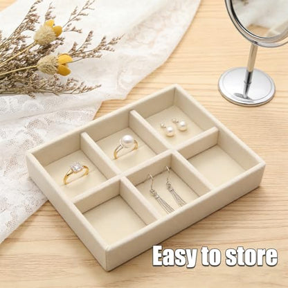 Small Jewelry Tray Set 4 Pcs Beige Velvet Stackable Jewelry Organizer Tray Mini Jewelry Drawer Organizer for Necklace Ring Earrings Jewelry (4 Styles) - color: Beige
