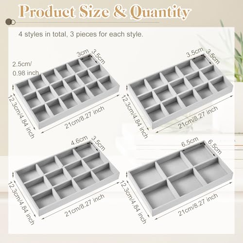 12 Pcs Jewelry Tray Velvet Stackable Jewelry Organizer Trays Divided Earring Accessories Storage Containers Box (Rose Red) - color: Gray