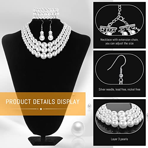 Haysandy Pearl Jewelry Set for Women 20s Jewelry Gift | Retro Layered Necklace Bracelet Earring, Costume Accessories for Derby Wedding Prom Party, Dress Matching Occasions - color: White