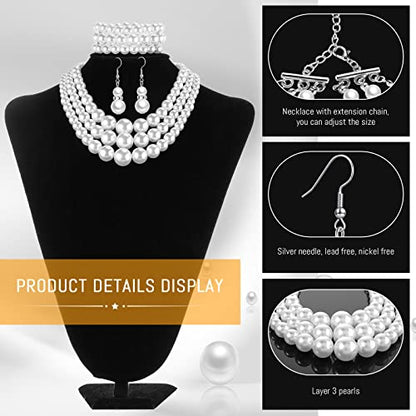 Haysandy Pearl Jewelry Set for Women 20s Jewelry Gift | Retro Layered Necklace Bracelet Earring, Costume Accessories for Derby Wedding Prom Party, Dress Matching Occasions - color: White