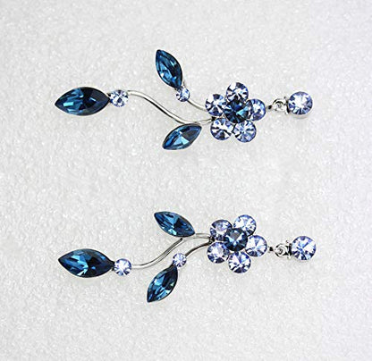 Faship Gorgeous Rhinestone Crystal Floral Necklace Earrings Set - color: Navy Blue