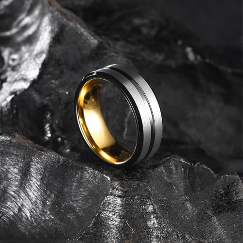 King Will Mens 8mm Cross Groove Tungsten Carbide Wedding Ring | Rose Gold, 8mm, Grooved, Comfort Fit, Cross design, Everyday Wear - color: Gunmetal-Gold Plated 8mm