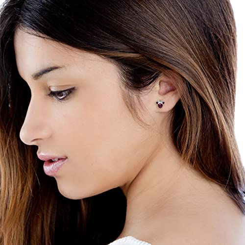 Minnie Mouse Birthstone Stud Earrings Women | Birthstone Earrings for Women - color: July-Ruby Crystal