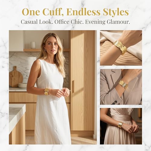 Gold Cuff Bracelets for Women Vintage Adjustable Boho Chunky Cuffs Bangle Handmade Irregular Jewelry