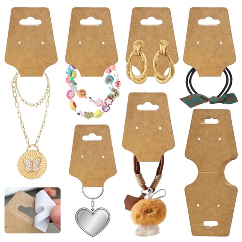 200PCS Bracelet Display Cards Necklace Holder Cards Self Adhesive Jewelry Packaging Selling Card for Small Business (Brown with two earring holes, 1.8x4.7 inches) - color: Brown with two earring holes