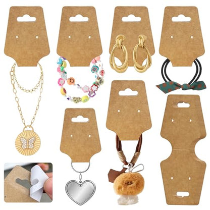 200PCS Bracelet Display Cards Necklace Holder Cards Self Adhesive Jewelry Packaging Selling Card for Small Business (Brown with two earring holes, 1.8x4.7 inches) - color: Brown with two earring holes