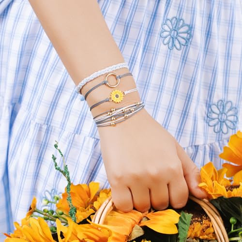 Sunflower Friendship Bracelets Boho Stackable String Bracelets Cute Trendy Gifts for Teen Girls Women - color: Grey
