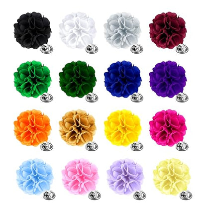 Yadiana 16 Pcs Lapel Flower Pins for Men Suit, Handmade Satin Boutonniere Pins Gentleman Women Flower Brooch Pins Set with Gift Box for Wedding Groom Tuxedo Clothes Accessories (4cm)